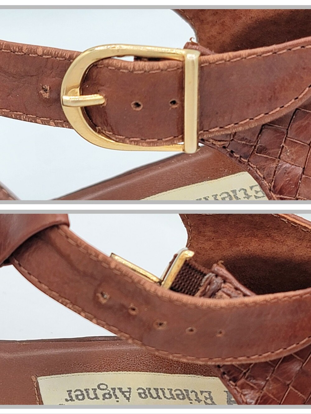Etienne Aigner Toba Woven Leather T Strap Peep Toe Shoes Womens 9.5 M Brazil 80s - Picture 6 of 16